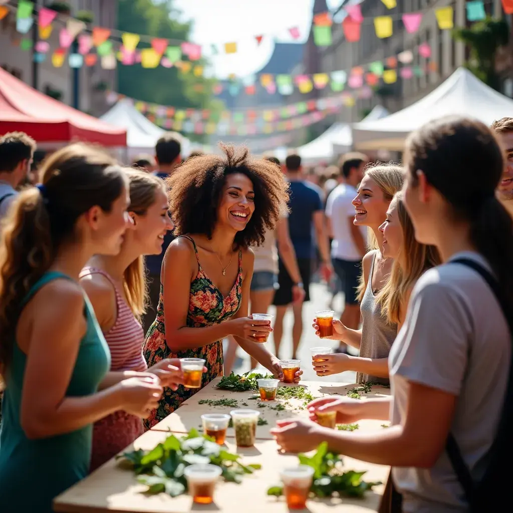 Infusion chaude de thé aux herbes, fumée s'élevant dans un environnement cosy.