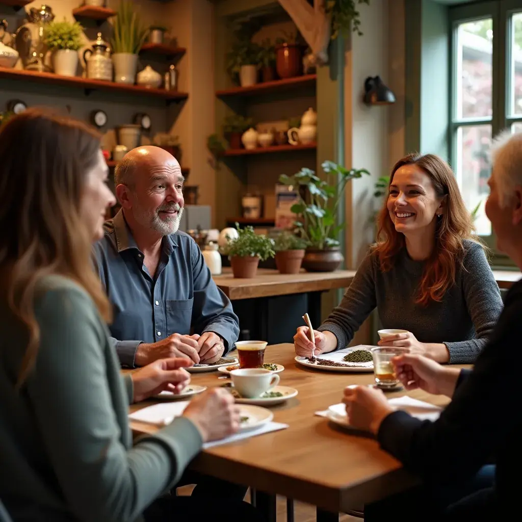 Moments de partage autour d'une tasse de thé, soulignant l'importance des connexions.